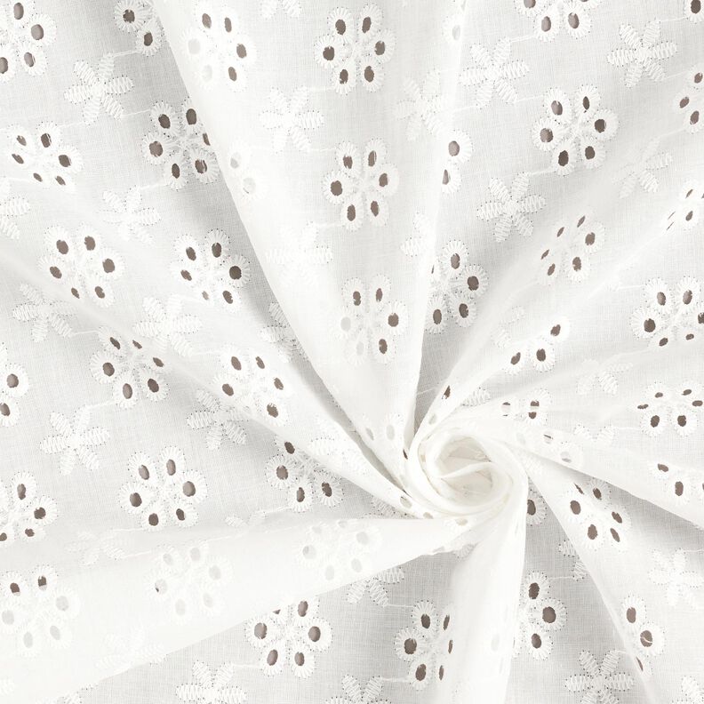 Bomuldsstof hulbroderi blomster – hvid,  image number 3
