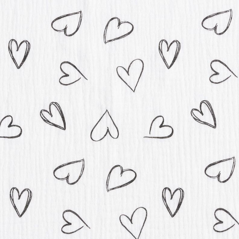 Musselin/Dobbelt-Crincle stof Skrible-hjerter – elfenben,  image number 1