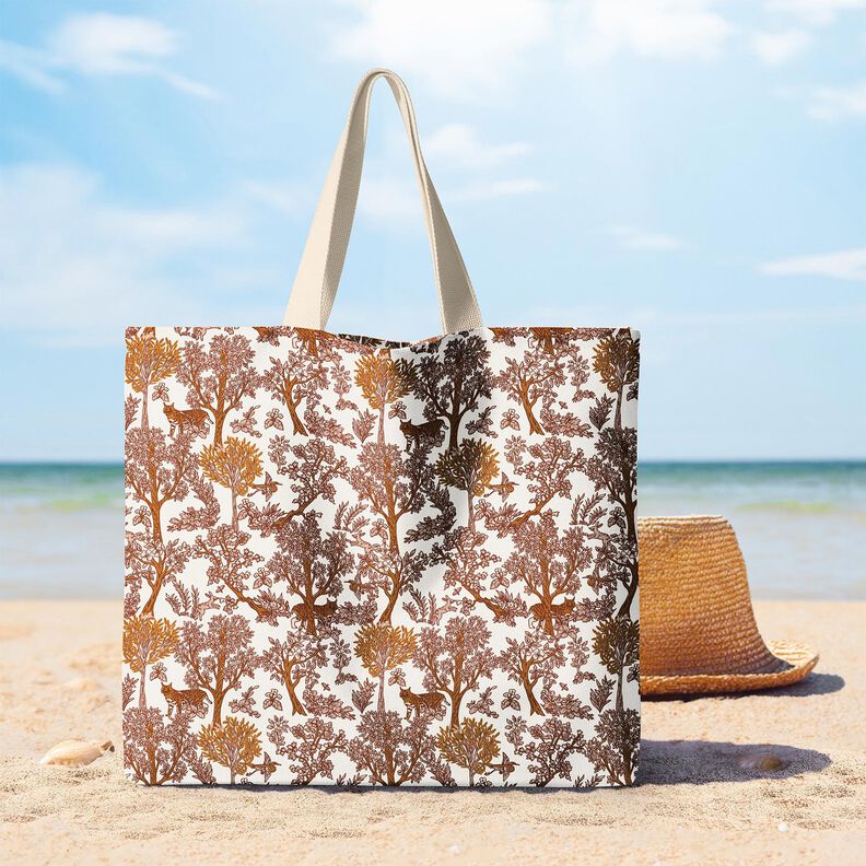 Dekorationsstof Halvpanama dyr i skoven – hvid/karamel,  image number 7