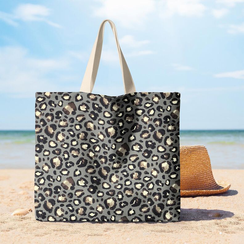 Dekorationsstof Canvas løve-polkaprikker – elefantgrå/sort,  image number 8