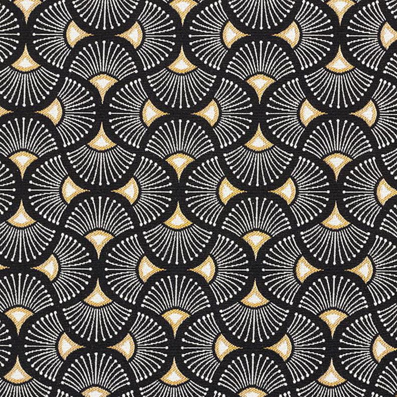 Dekorationsstof Jacquard Små vifter – sort/guld,  image number 1