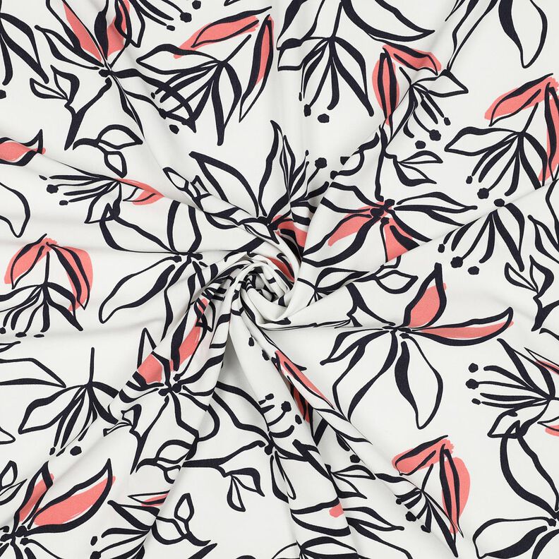 Let stretchstof abstrakte liljer – hvid/hummerfarvet,  image number 3