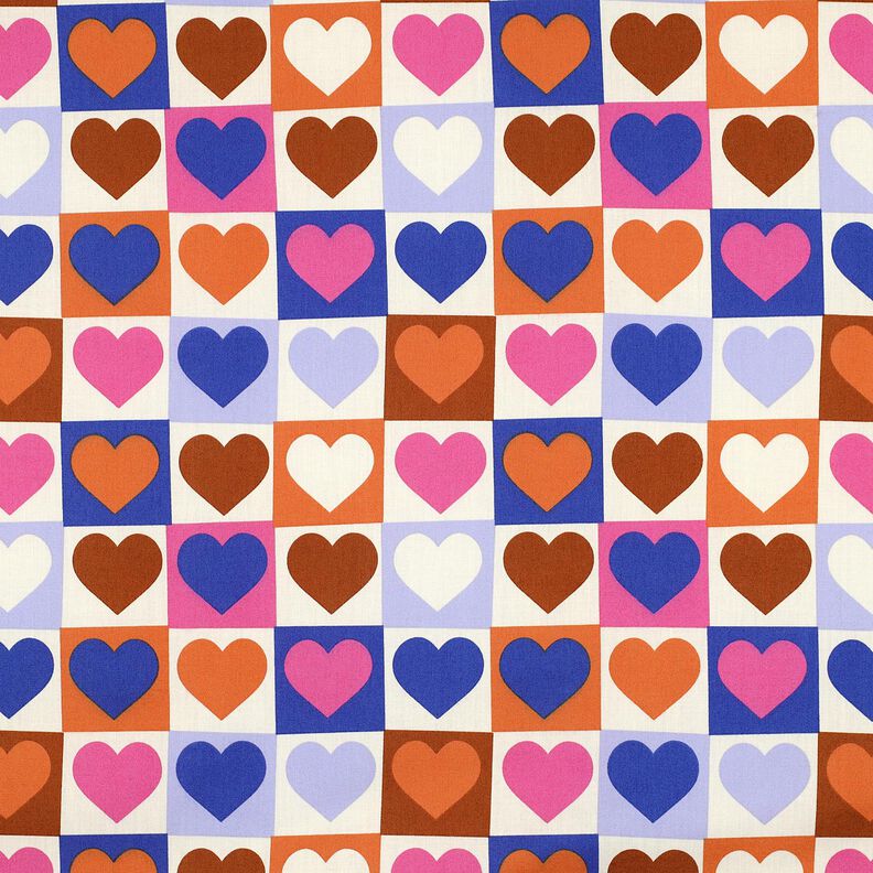 Bomuldspoplin Karo-hjerter | Poppy Fabrics – elfenben/kongeblå,  image number 1