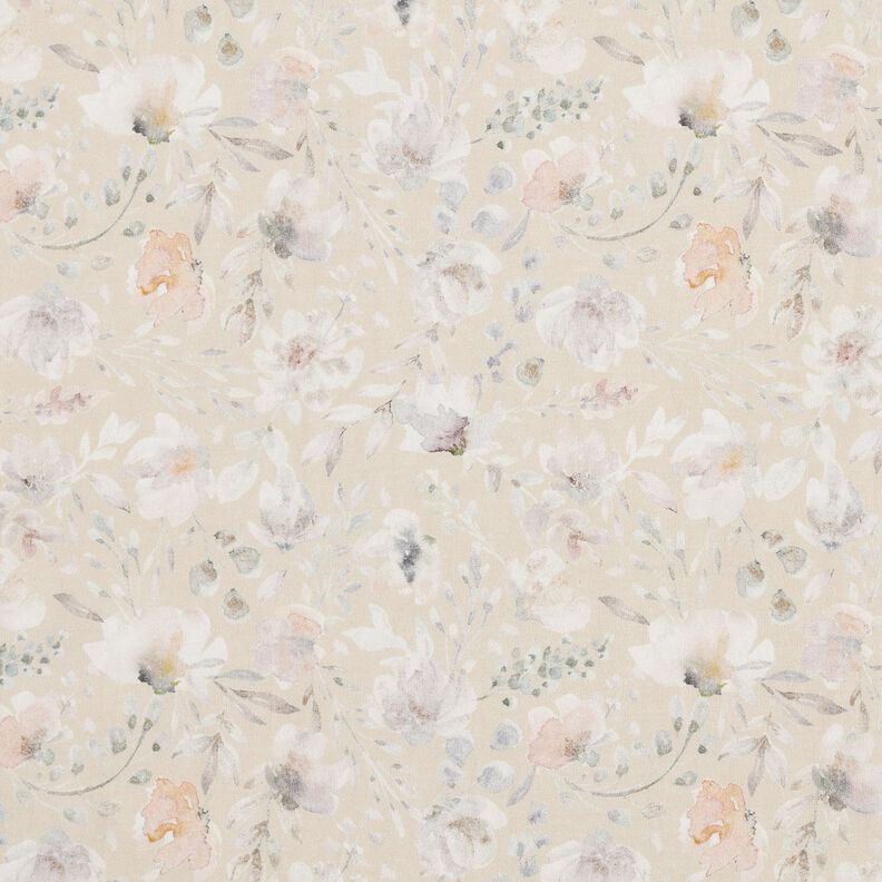 Bomuldsjersey akvarel fine blomster Digitaltryk – lysebeige,  image number 1