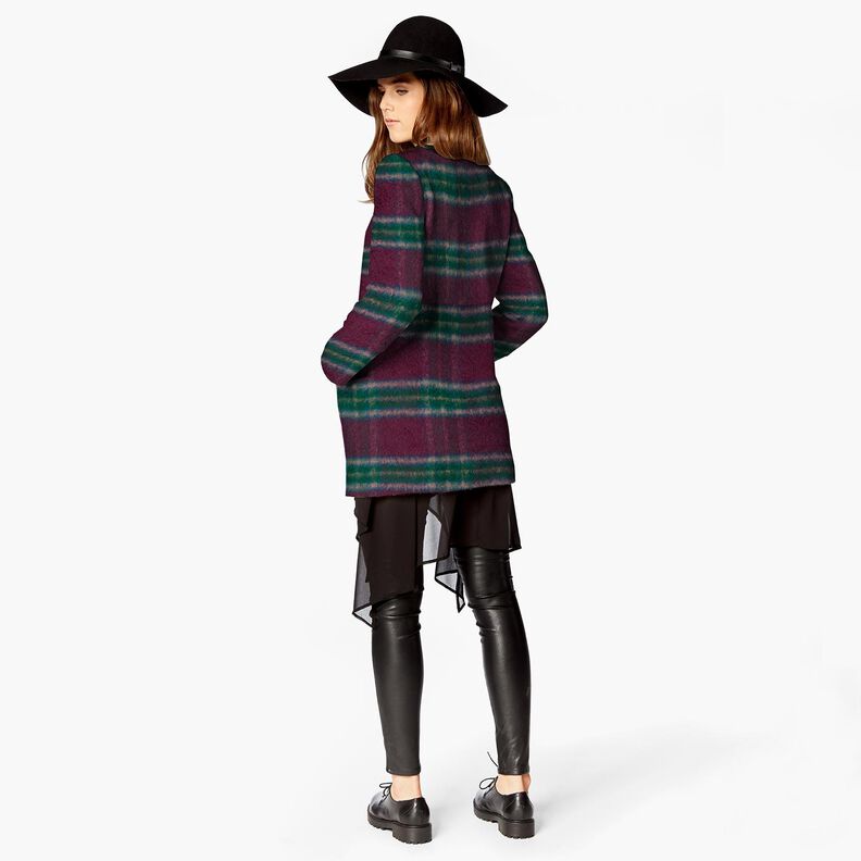 Frakkestof Uld-miks børstede tern – merlot/blågran,  image number 7