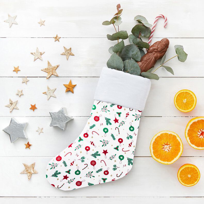 Bomuldsstof Cretonne julepynt – hvid/grøn,  image number 5