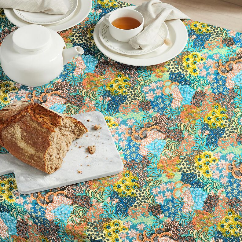 Imprægneret voksdug blomsterhav – havblå/terracotta,  image number 7