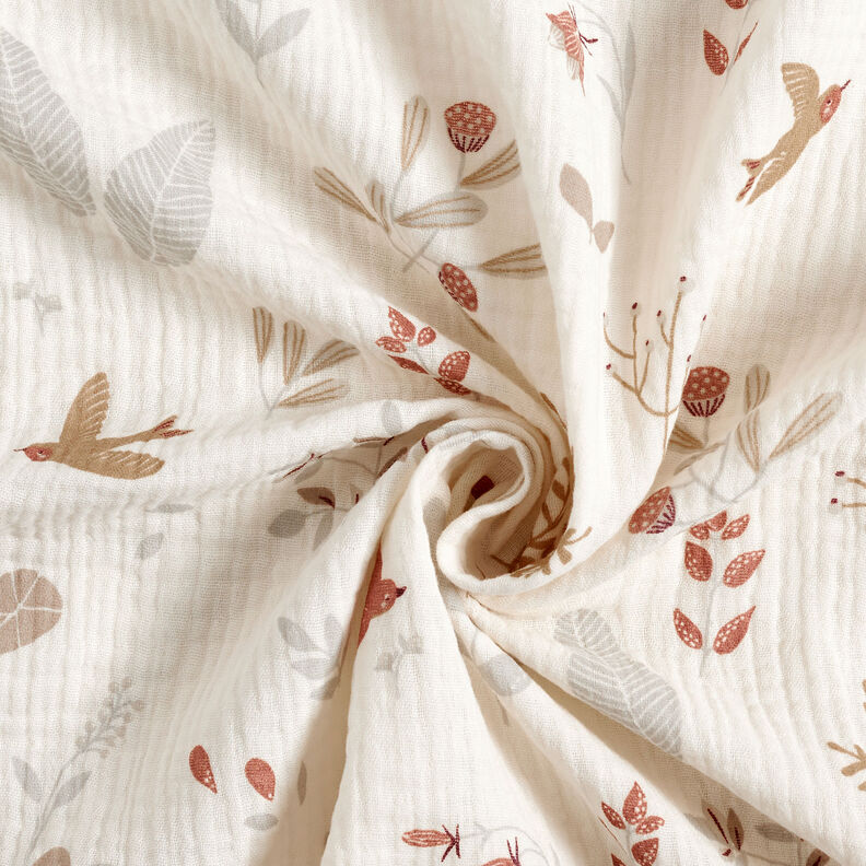 Musselin/Dobbelt-Crincle stof skovplanter &ndash; uldhvid,  image number 3