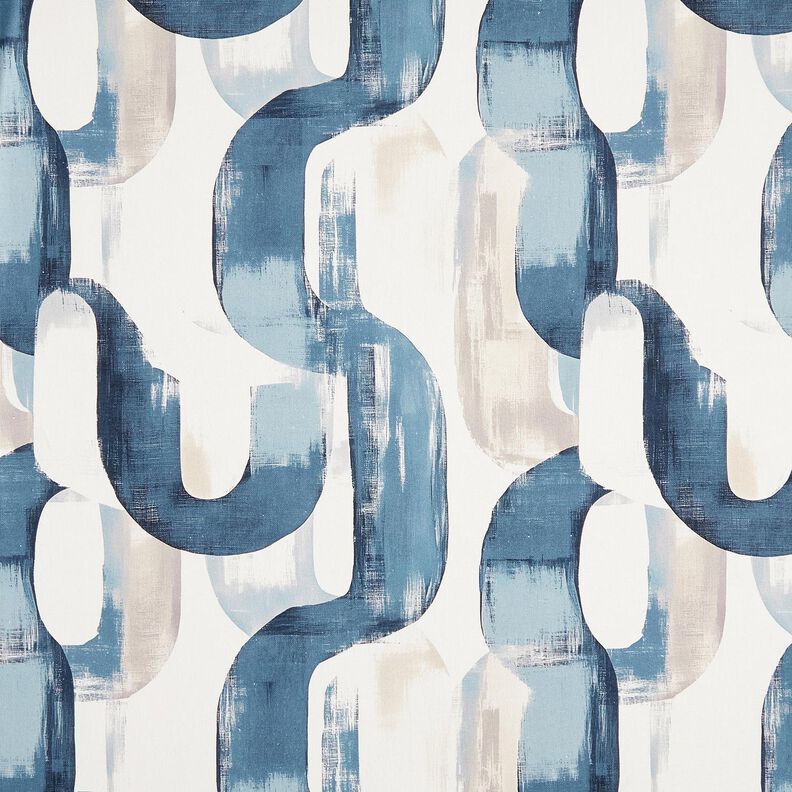 Dekorationsstof Halvpanama abstrakt kæde – elfenben/blå,  image number 1