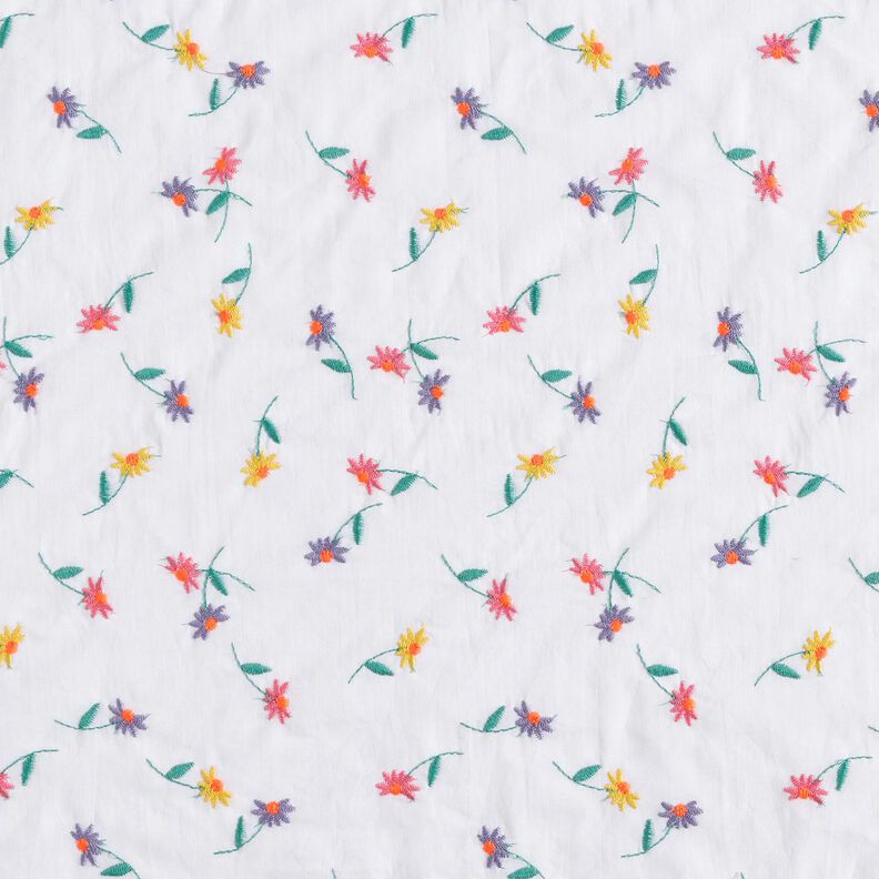 Fin bomuldsbatist broderede små blomster | Poppy Fabrics – hvid/neonorange,  image number 1