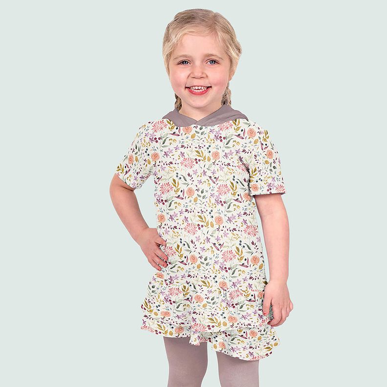 Musselin/Dobbelt-Crincle stof akvarel blomstereng Digitaltryk – creme,  image number 6