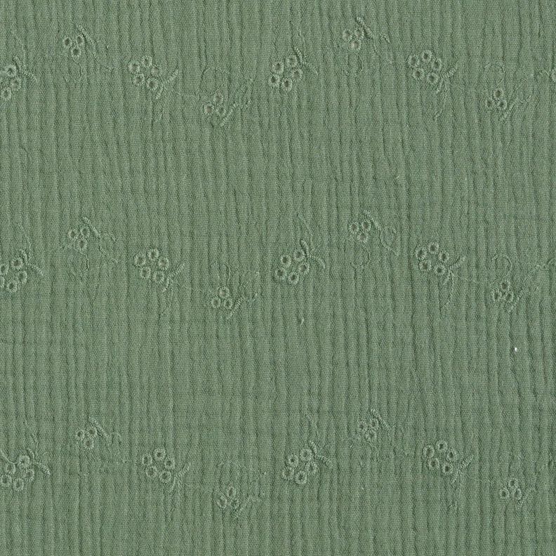 Musselin/Dobbelt-Crincle stof Hulbroderi Blomsterranker – mørkegrøn,  image number 1