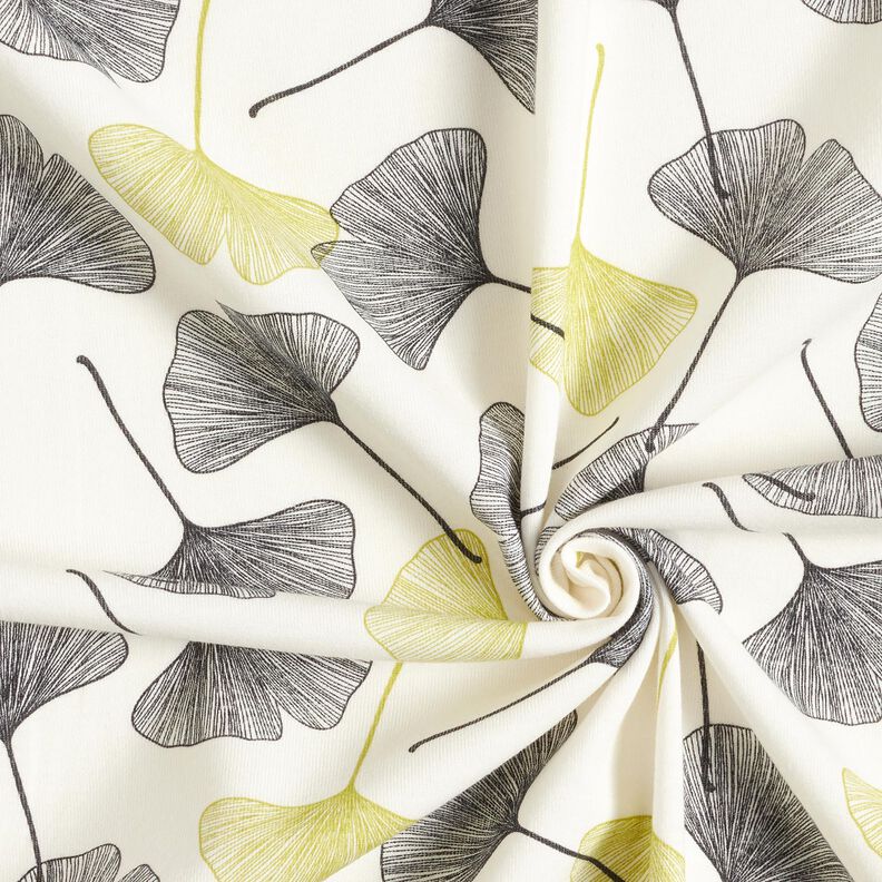 Bomuldsjersey Ginkgoblade – uldhvid/lindgrøn,  image number 3