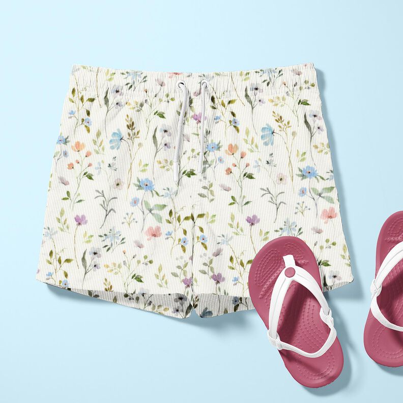 Rib-jersey akvarel blomstereng – elfenben,  image number 5