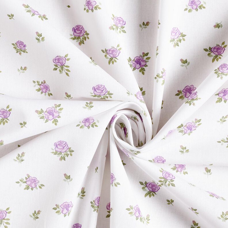 Bomuldspoplin fine roser – lavendel/hvid,  image number 3