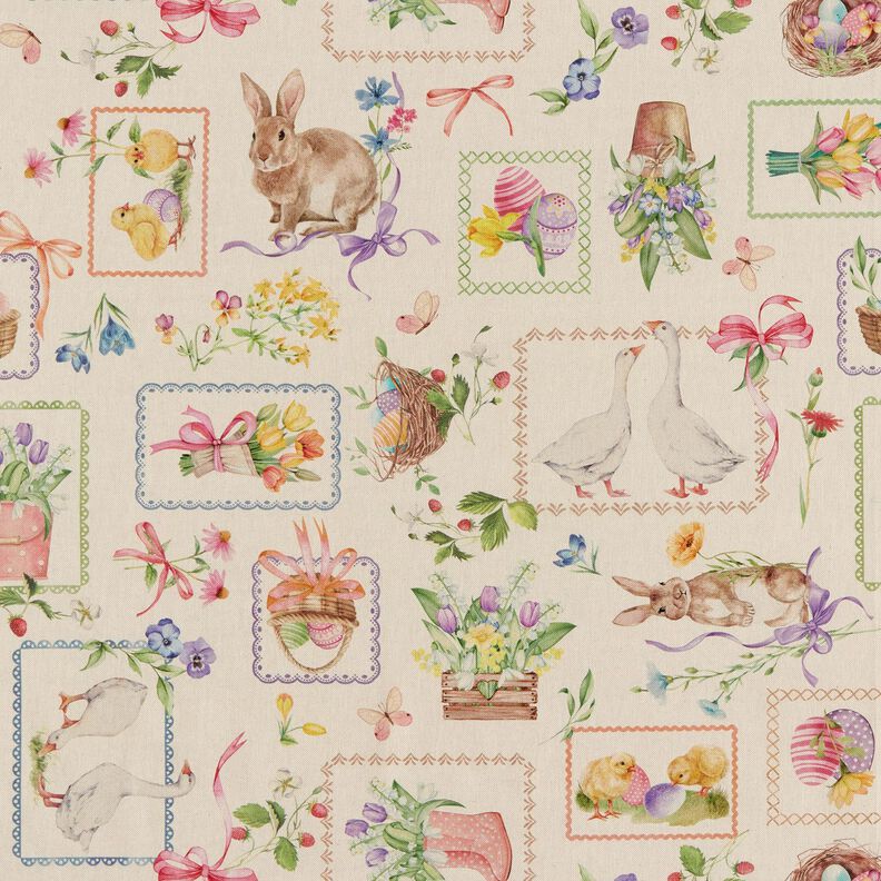 Dekorationsstof Halvpanama Påskecollage – natur/rosa,  image number 1