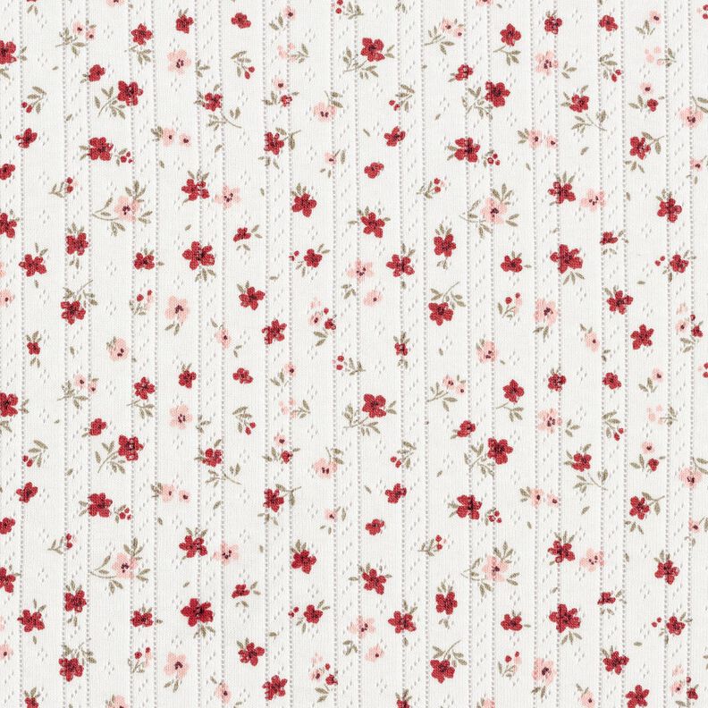 Ajour Bomuldsjersey små blomster – elfenben,  image number 1