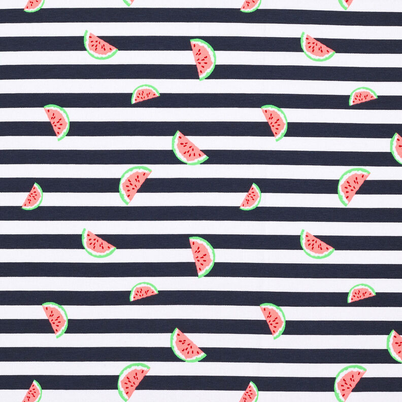 Bomuldsjersey Melon-strimler – hvid/natblå,  image number 1