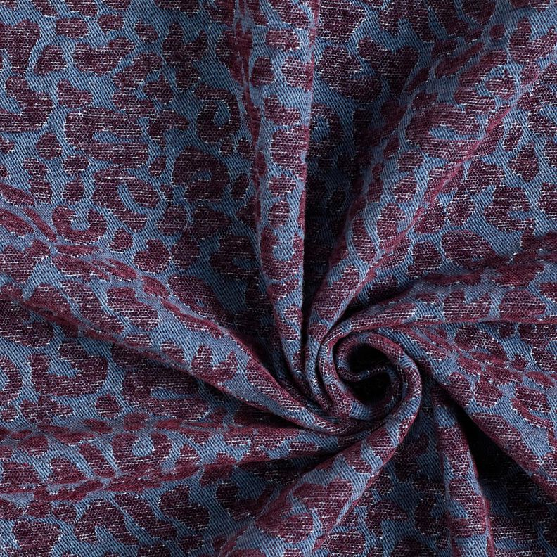 Buksestof i denimlook med leopardprint – aubergine/jeansblå,  image number 3