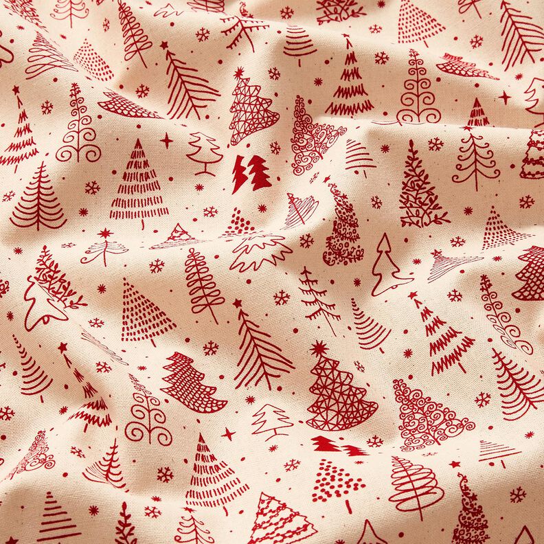 Bomuldsstof Cretonne søde grantræer – natur/karminrød,  image number 2