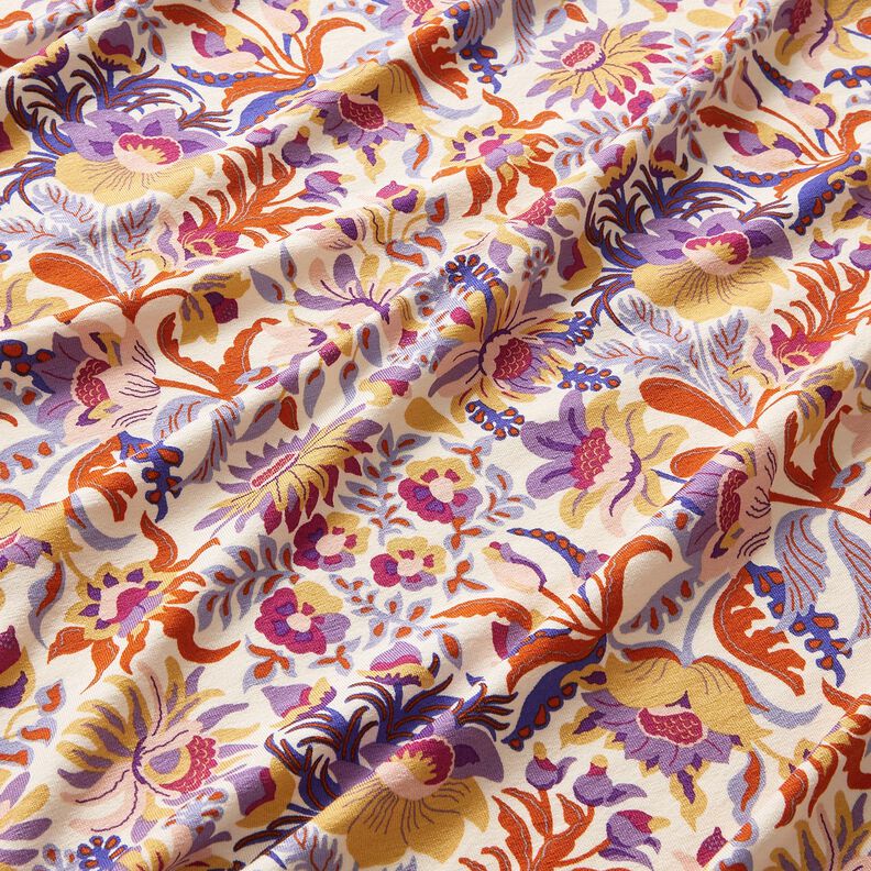 Viskosejersey blomster og ornamenter | Katia Fabrics – creme/lavendel,  image number 2