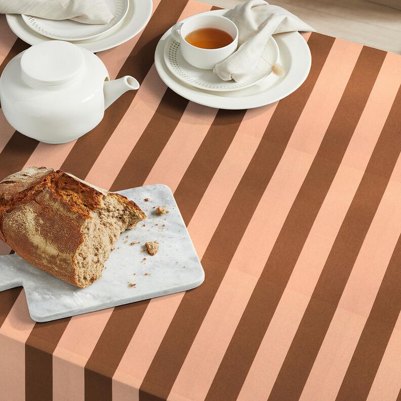 Dekorationsstof Canvas glade striber – laksefarvet/brun,  image number 6