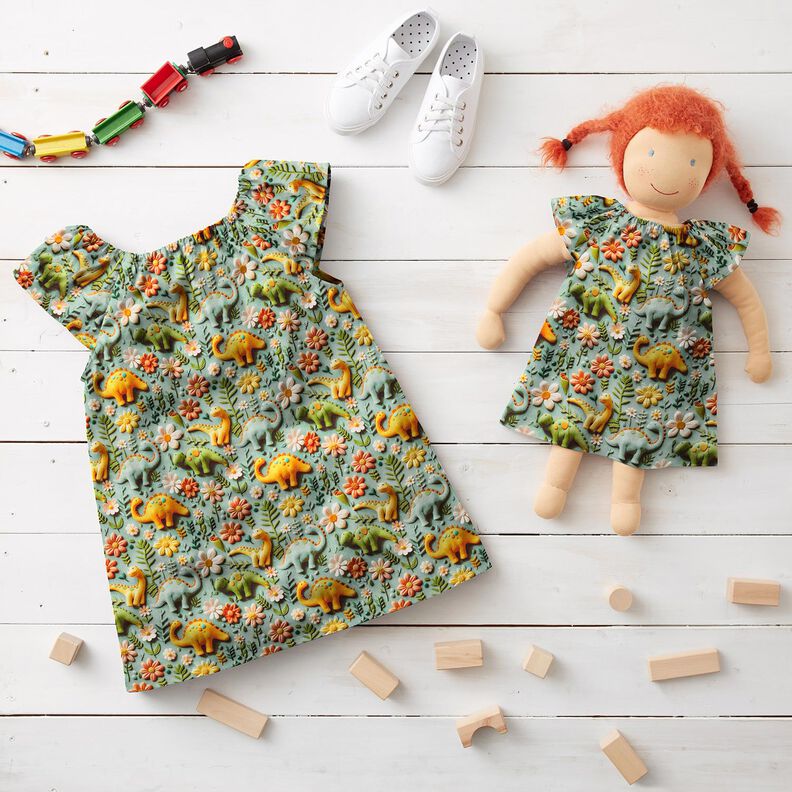 Bomuldspoplin modellervoks-dinosaurusser Digitaltryk – reed,  image number 8