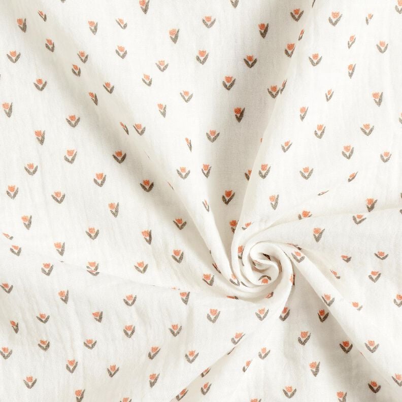 Musselin/Dobbelt-Crincle stof mini-tulipaner Digitaltryk &ndash; hvid,  image number 3