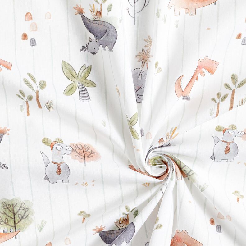 Bomuldspoplin Dinosaurer og striber Digitaltryk – hvid/reed,  image number 3