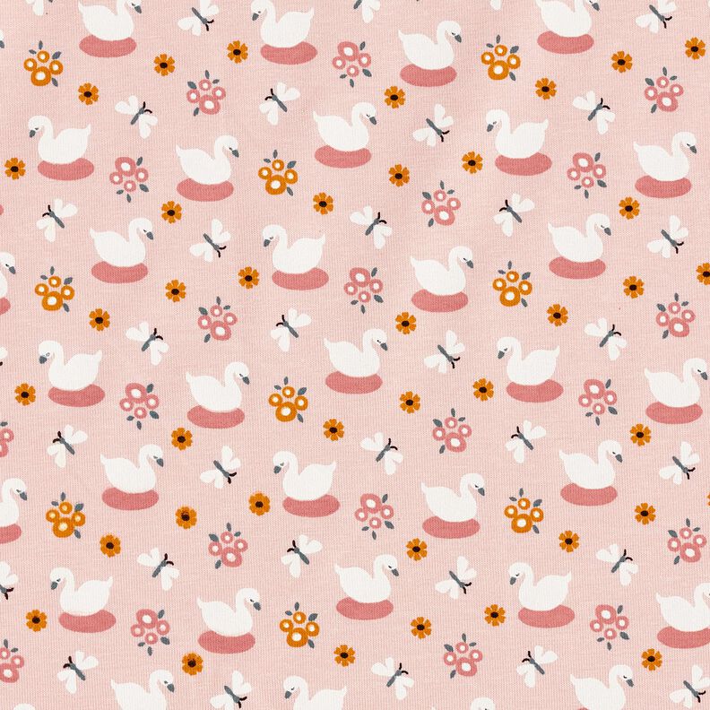 Bomuldsjersey søde svaner – lys rosa/hvid,  image number 1