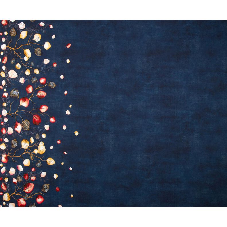 French Terry Bordure stof Efterårsblade | Glitzerpüppi – marineblå/ferskenorange,  image number 5