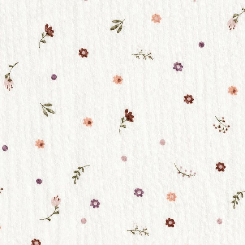Musselin/Dobbelt-Crincle stof små blomster – elfenben,  image number 1