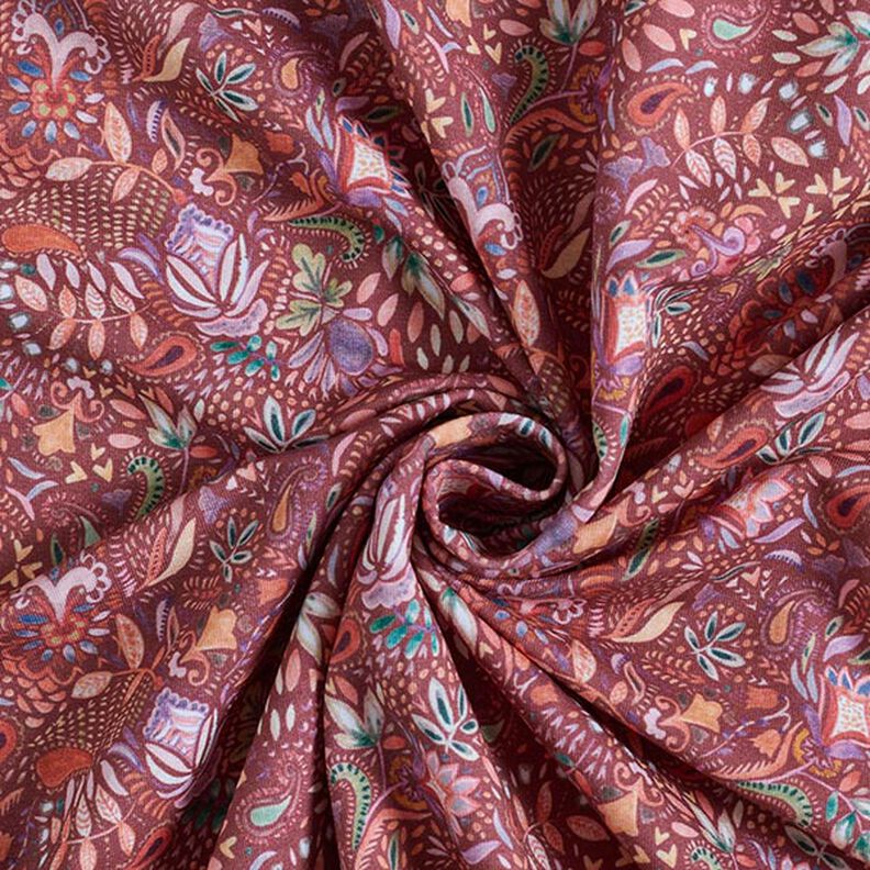French Terry Sommersweat paisley-blomster Digitaltryk – bourgogne-farvet,  image number 4