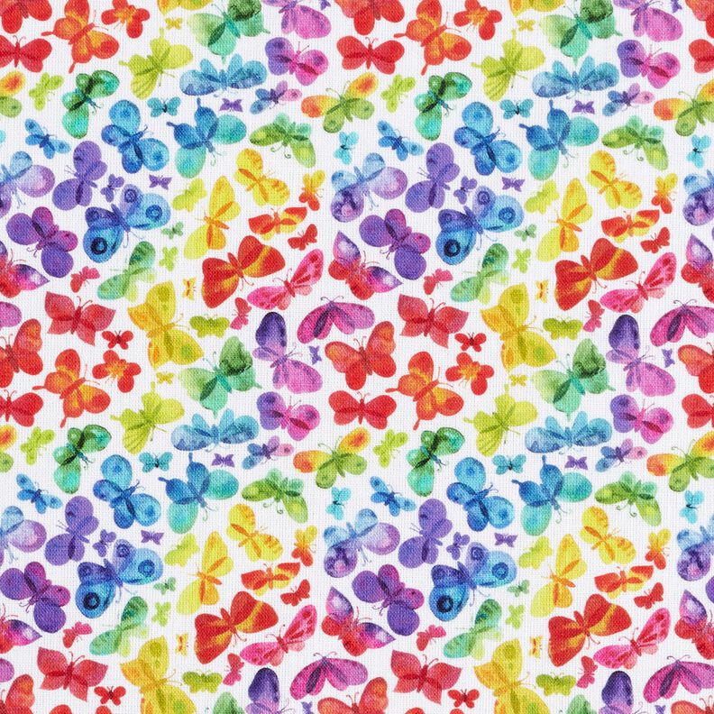 Bomuldspoplin regnbue-sommerfugle Digitaltryk – hvid/farverig,  image number 1