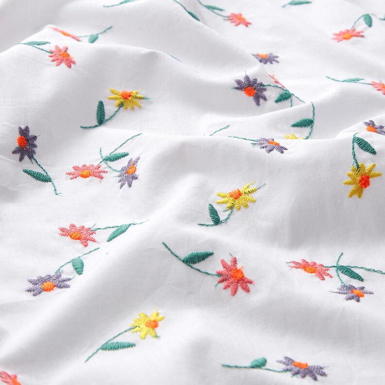 Fin bomuldsbatist broderede små blomster | Poppy Fabrics – hvid/neonorange,  image number 2