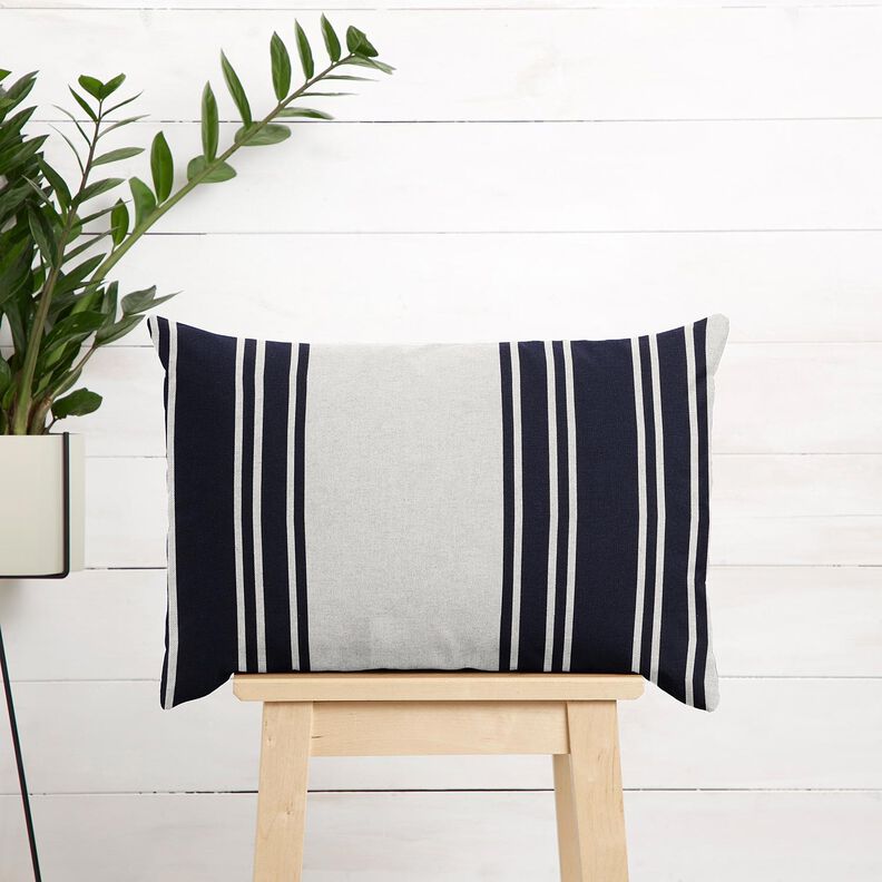 Dekorationsstof Panama blokstriber – sort-blå/tågegrå,  image number 7