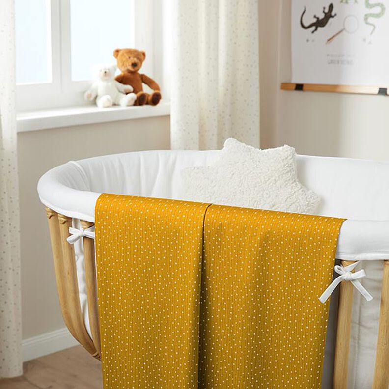 Musselin/Dobbelt-Crincle stof små prikker – karrygul/hvid,  image number 7