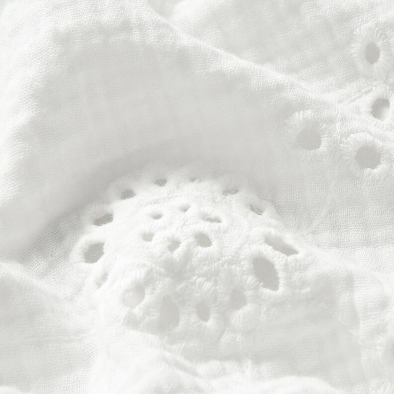 Musselin/Dobbelt-Crincle stof Hulbroderi Blomster – hvid,  image number 2