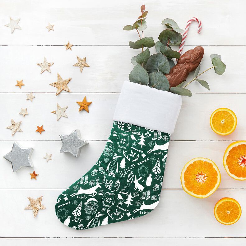 Bomuldsstof Cretonne glædelig jul – blågran/hvid,  image number 5