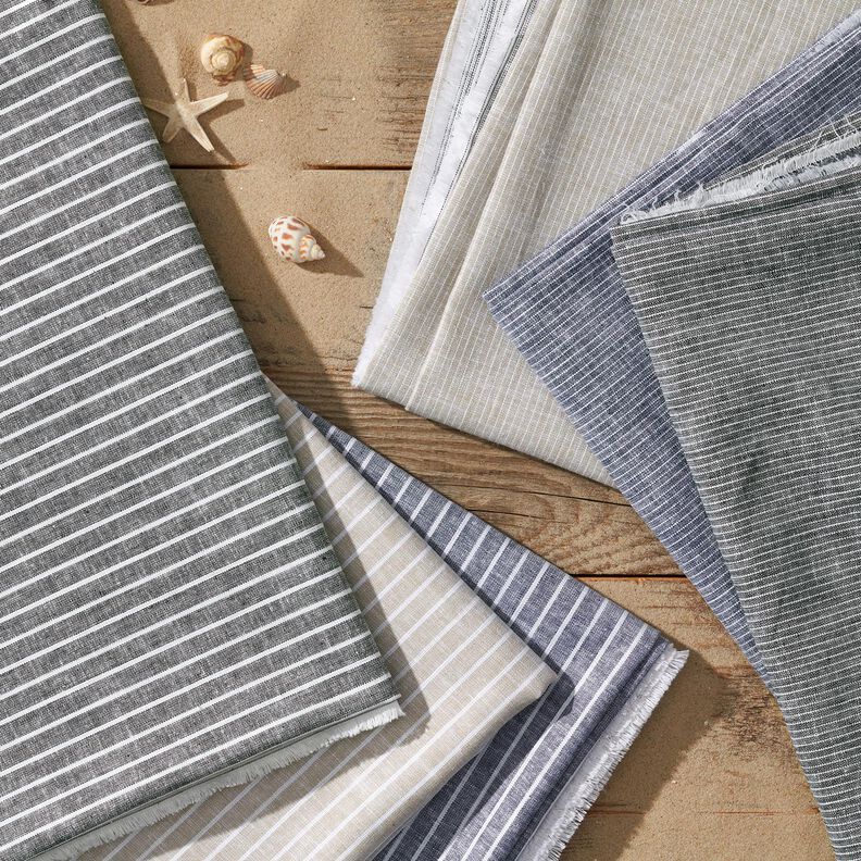 Hør-bomulds-miks brede striber – sort/hvid,  image number 5