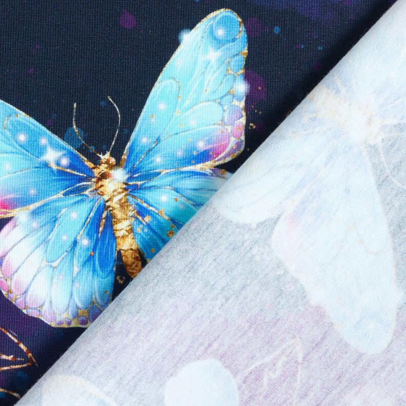 Bomuldsjersey glitrende sommerfugle og blomster | Glitzerpüppi  – natblå/isblå,  image number 4