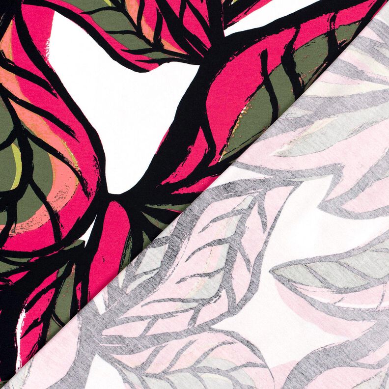 Viskosejersey store blade – intens pink/natblå | Reststykke 60cm,  image number 4