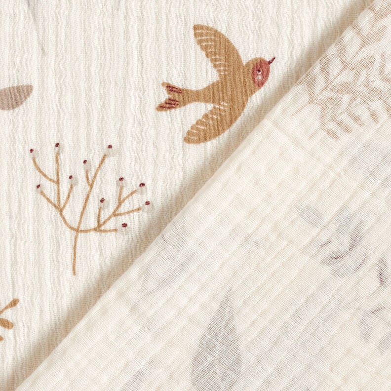 Musselin/Dobbelt-Crincle stof skovplanter &ndash; uldhvid,  image number 4