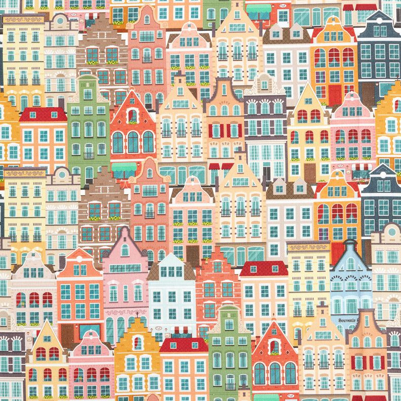 Dekorationsstof Halvpanama byhuse – elfenben/taupe,  image number 1