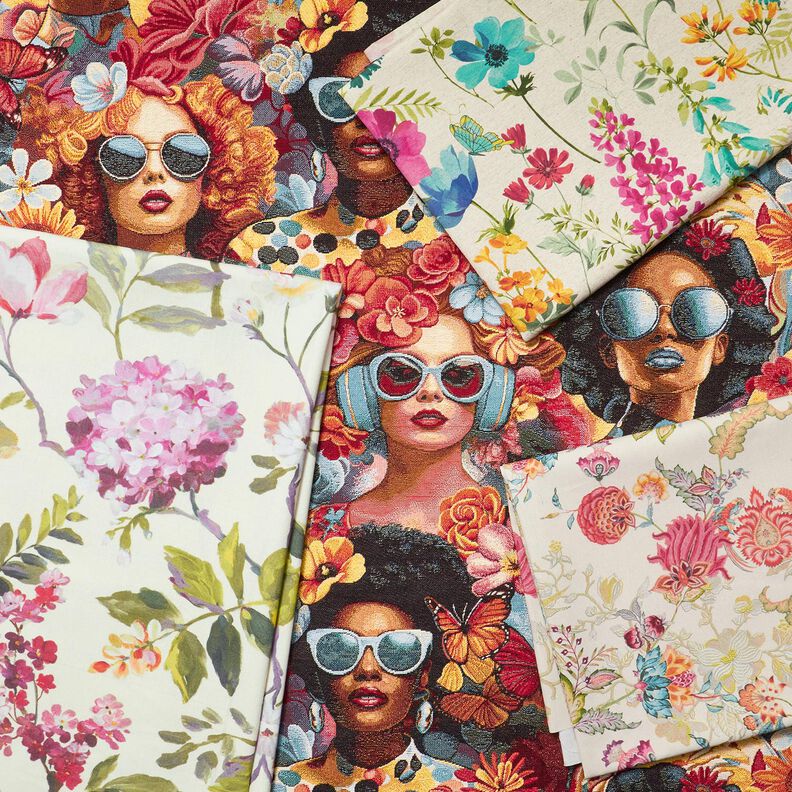 Dekorationsstof Gobelin famøse kvinder – karminrød/lysebeige,  image number 7