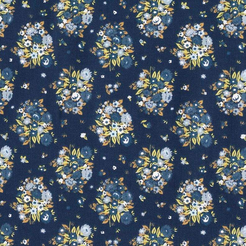 Bio-bomuldspoplin blomsterbuket – marineblå,  image number 1
