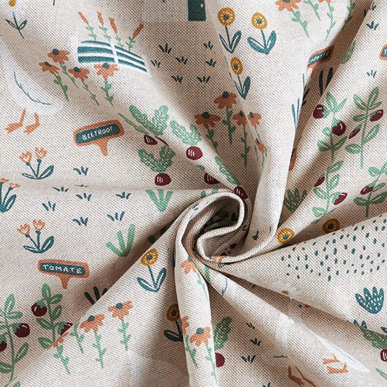 Dekorationsstof Halvpanama bondegård – natur/grøn,  image number 3