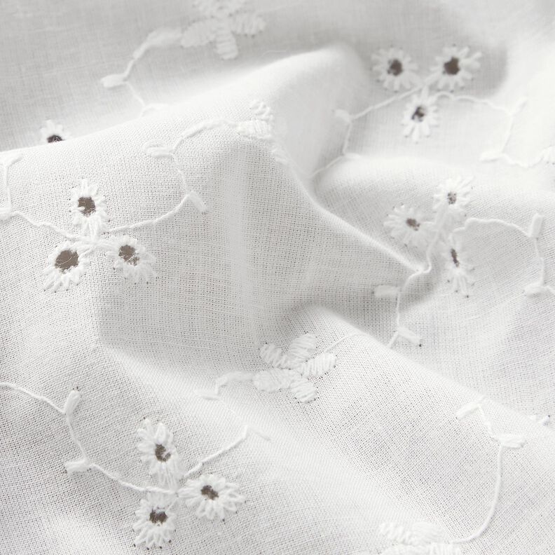 Bomuldsstof hulbroderi med ranker – hvid,  image number 2