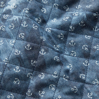 Quiltet stof chambray anker batik – jeansblå, 