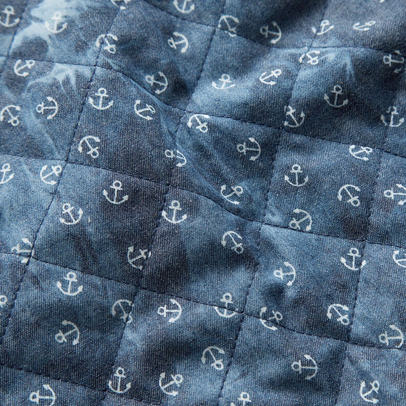 Quiltet stof chambray anker batik – jeansblå,  image number 2